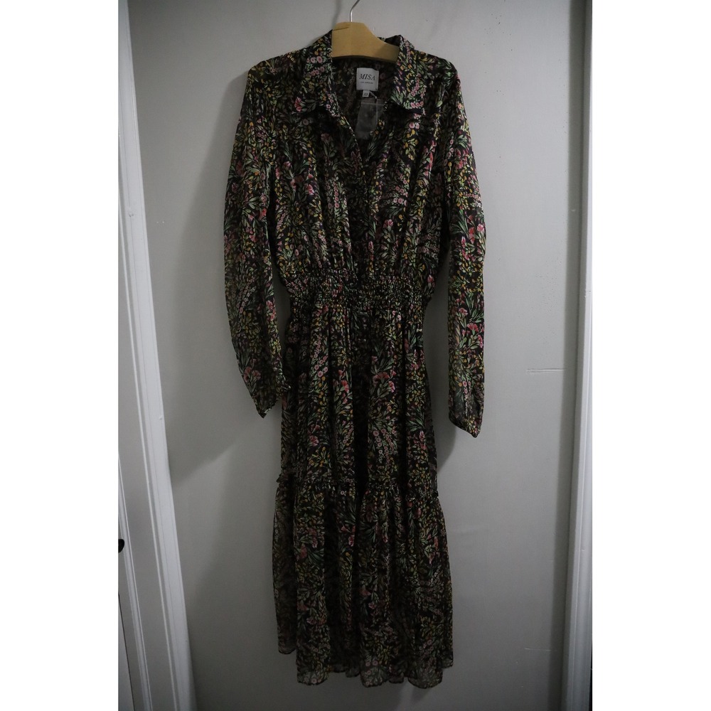 MISA Los Angeles‎ Laysi Floral Print Long Sleeve Smocked Waist Tiered Midi Dress